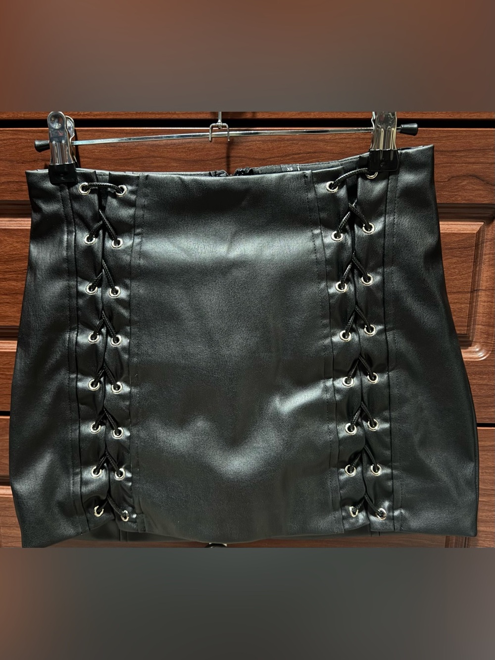 Black Faux Leather Lace-Up Mini Skirt
